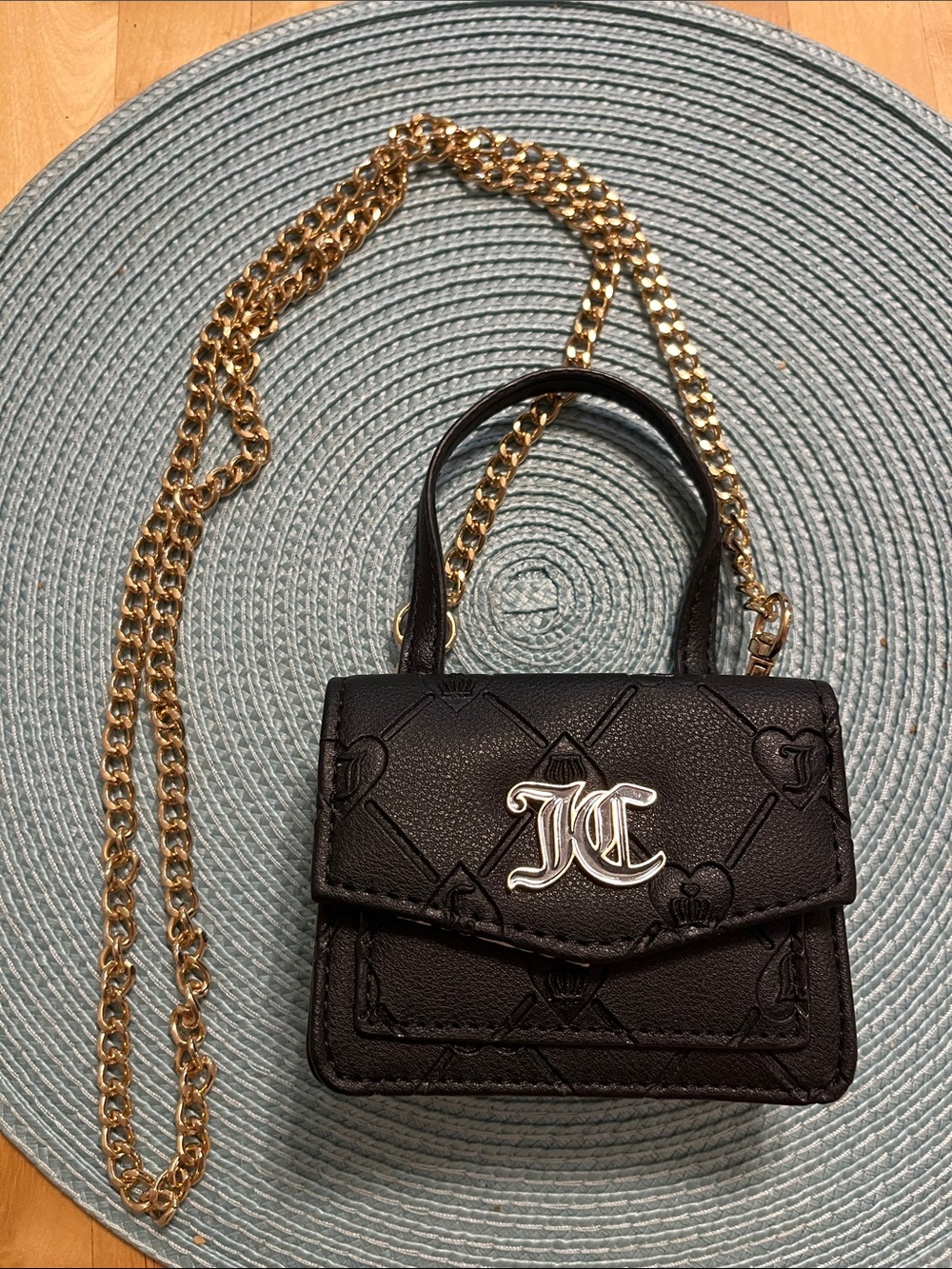 Black Mini Crossbody Bag with Gold Chain